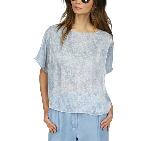 Michael by Michael Kors Womens Petal Print Dolman-Sleeve Top Chambray Blue XL