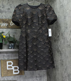 DKNY Womens Short Sleeve Jewel Neck Mini Fit and Flare Dress Black / Gold 10