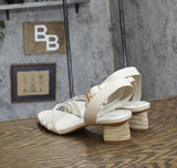 Schutz Womens Alexandra Mid Block Sandals Pearl Off White 10B