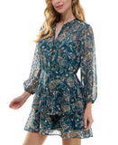 City Studios Juniors Tiered Chiffon Fit & Flare Dress Teal Blue / Rust XL