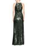 Alex Evenings Neck Front Slit Sleeveless Dress Gown Black / Emerald Green 2