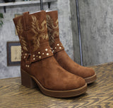 Sun + Stone Womens Norahh Moto Midshaft Bootie Russet Microsuede Brown 8.5M