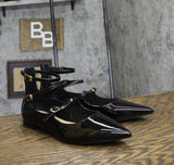 INC International Concepts Womens Valan Triple-Strapped Flats Black Patent 9.5M