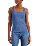 INC International Concepts Womens Knit Square Neck Ribbed Tank Top Marine Blue S