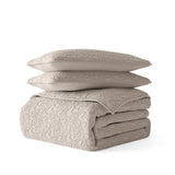 Noble Linens 3-Piece Set with Floral Stitching Latte Brown King / Cal King