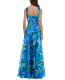 Taylor Womens Twisted Halter Printed Gown Dress 9185S Sapphire Blue 14