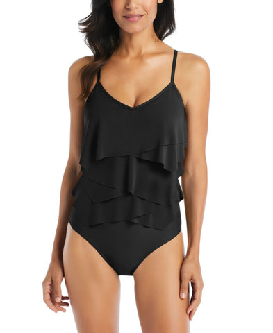 Beyond Control Womens Solid Citizen Tiered One-Piece Swimsuit LXSE00807 Black 12