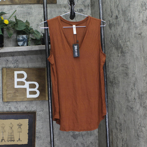 24Seven Comfort Apparel Womens Knit V-Neck Tank Top Brown L