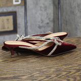 A New Day Gwen Rhinestone Bow Velvet Mule Heels 94656737 Burgundy Red 7M