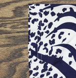White Mark Zebra Leopard Print Cold Shoulder Tunic Top Navy Blue / White S