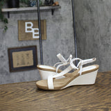 Style & Co. Mulan Wedge Slip On Open Toe Textured Elastic Sandals White 6.5M
