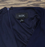 MSK V-Neck Rhinestone Ladder Trim Side Slit Evening Gown Dress Navy Blue S