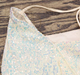 Emerald Sundae Sequin Blouson-Sleeve Bodycon Mini Dress Cream Off White M