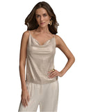 Donna Karan Womens Metallic Sequin Embellished Camisole Cami Sand Brown M