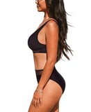 Cupshe Adjustable Straps Cutout Back Hook Mesh Bikini Top Bottom Set Black M
