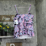 Island Escape Karma Paisley Tiered Tankini Swim Top E770260 Black Multi 20W