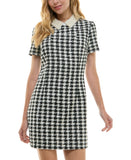 City Studio Womens Tweed Pearl Embellished Collar Cocktail Dress Black / White 0