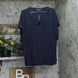 Tommy Hilfiger Short Sleeve Knit Notch-Neck Top W4AH0545 Sky Captain Blue 3X