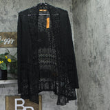 Belldini Womens Fashion Crochet Long Sleeve Knit Cardigan Sweater Black 1X