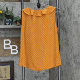 Lauren Conrad Polka Dot Ruffle Front Sleeveless Shirt Rust Orange / White S