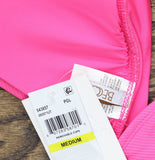 Becca Womens Modern Edge Textured Rib Halter Bikini Top 543857 Pink Glo M