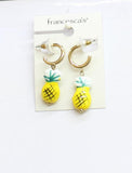Francesca's Hoop Ceramic Pineapple Drop Earrings Gold / Yellow Multi 1.75"