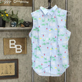 Lands' End Womens Sleeveless Patterned Button Up Shirt 485088-Sample