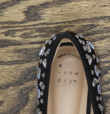 A New Day Womens Satin Rhinestone Pointed Toe Flats Black 6M
