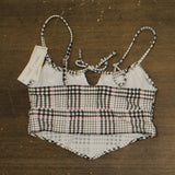 Salt + Cove Juniors Plaid Tie-Front Tankini Bikini Swim Top Black White Multi M