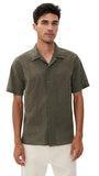 Vince Mens Cotton Eyelet Collar Button Up Camp Shirt M10521594 Dome Green S