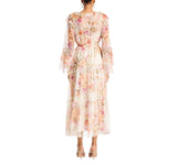 Aqua Womens Flowy Lightweight Floral Ruffle Maxi Dress IDM12134 Yellow / White L