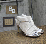 Calvin Klein Hadlee Stiletto Strappy Heels Silver Mirror Metallic Gray 8.5M