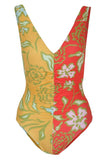 Solid & Striped One-Piece Colorblock Swimsuit Hibiscus Print Yellow Multi XS