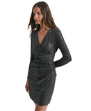 DKNY Womens Metallic-Dot Gathered-Waist Dress DD4IZ632 Black / Silver 4
