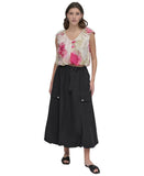 DKNY Womens Floral-Print V-Neck Cap-Sleeve Top May Watercolor Pink Multi L