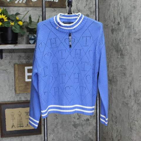 Tommy Hilfiger Women's Argyle Logo Mock-Neck Sweater J2XS0746 French Blue L