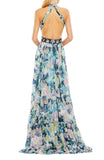 Mac Duggal Floral Metallic Embellished Halter Neck Gown Pastel Multi Blue 4