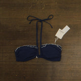 Cece Womens Contrast Ruffle Halter Swim Bikini Top 26CC12401T Blue / White M