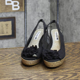 American Eagle Womens Flower Accent Wedge Sandals 166a8aa6f3648b Black 5