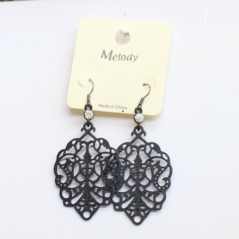 Melody Womens Fashion Metal Lace Filigree Boho Earrings Black 3"