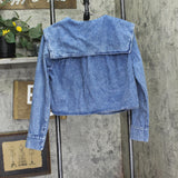 Future Collective Collar Long Sleeve Tie-Front Denim Blouse Medium Wash Blue M