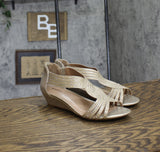 Style & Co. Womens Ginifur Embellished Strappy Wedge Sandals Platino Gold 7.5M