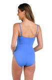 La Blanca Goddess Rouched Body One Piece Swimsuit Chambray Blue See Measurements