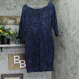 Jessica Howard Womens Boat Neck Lace Sheath Dress with Sequins Navy Blue 14