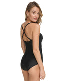 DKNY Womens Twist-Front One-Piece Swimsuit DIMMS565 Black 2XL