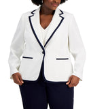 Le Suit Plus Size Contrast-Trim One-Button Pant Suit suit White / Navy Blue 24W