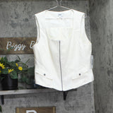DKNY Womens Weathered Twill Zip-Up Vest P5ETTB77 Coconut Off White XL