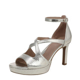 Naturalizer Alicia Block Heeled Sandal Faux Leather Silver Sand Gray Brown 8W