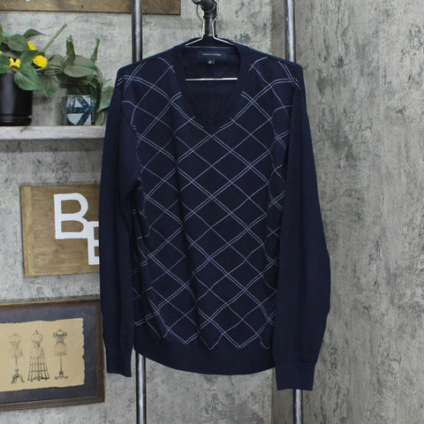 Tommy Hilfiger Mens V-Neck Pullover Argyle Sweater 16682122f247f9 Blue Diamond L