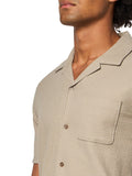 Vince Mens Short Sleeve Seersucker Cuban Cabana Shirt Putty Brown Gray L